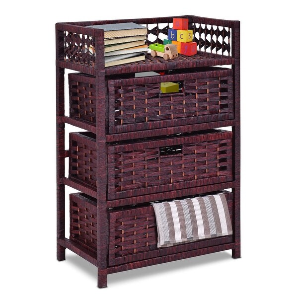 Gymax Storage Chest Tower Shelf 3 Drawer Wicker Baskets Storage Unit - As pic