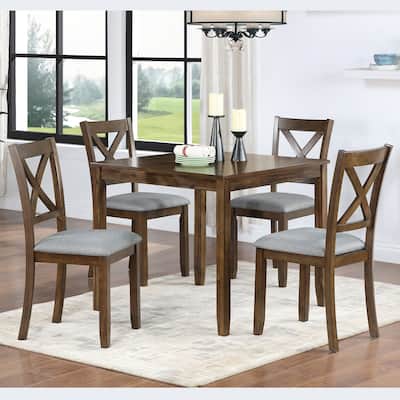 5 Piece Modern Dining Set, Square Wooden Dining Table with 4 Upholstered Chairs for Kitchen, Dining Room