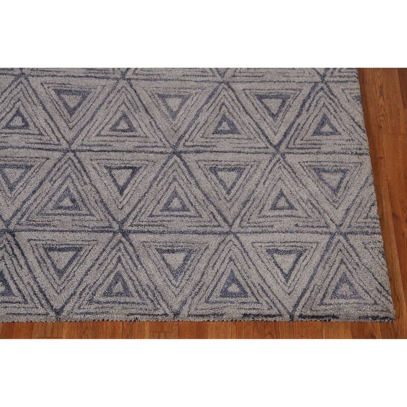 Geometric Grey Modern Indian Area Rug Hand-Tufted Wool Carpet - 5'3" x 7'7"