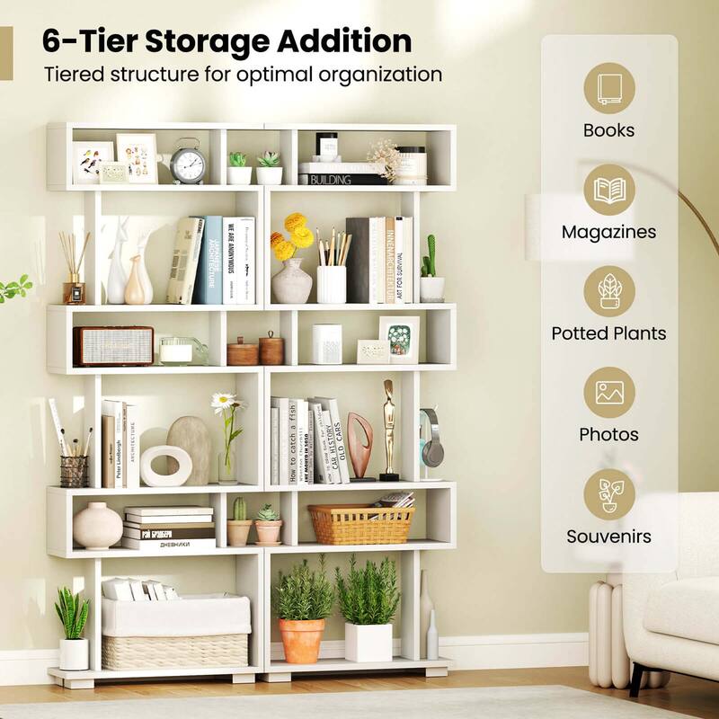 Costway 2 PCS Bookcase 6-Tier Bookshelf with Anti-Tipping Kit - See Details