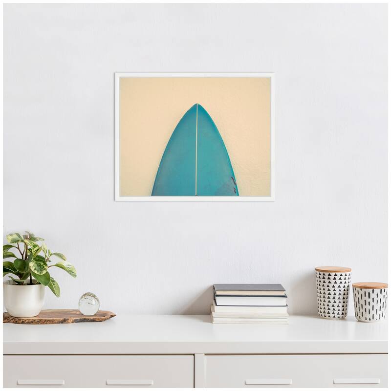 Kate and Laurel Sylvie Abstract Minimalist Coastal Teal Surfboard Framed Canvas by Saint and Sailor Studios