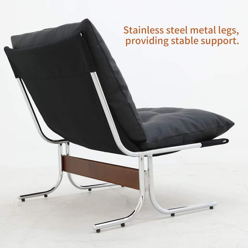 Faux Leather Modern Armchair with High Back, Metal Legs and 350lb Weight Capacity