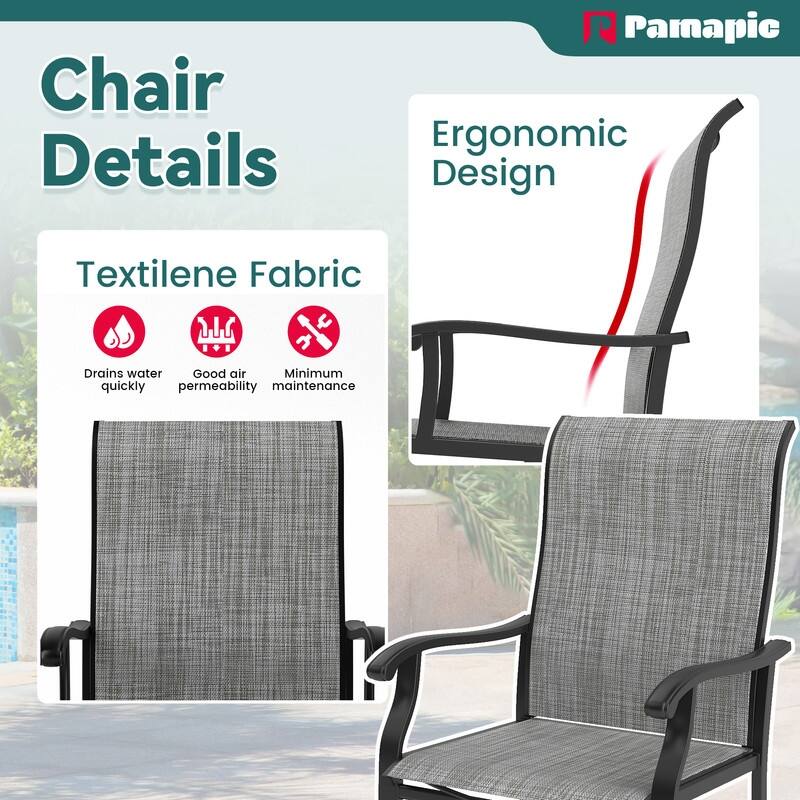 5-Piece Metal Outdoor Patio Dining Set with 4 Textilene Chairs and Square Table