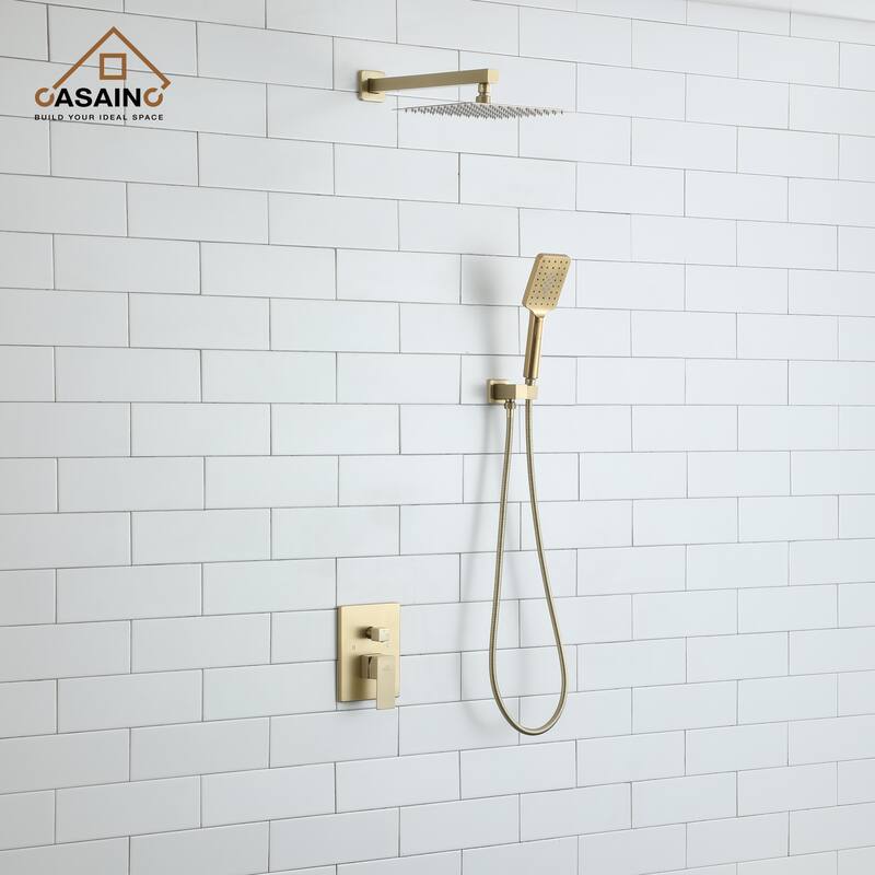 3-Spray Pattern 12 in. Wall Mount Shower System in Brushed Gold