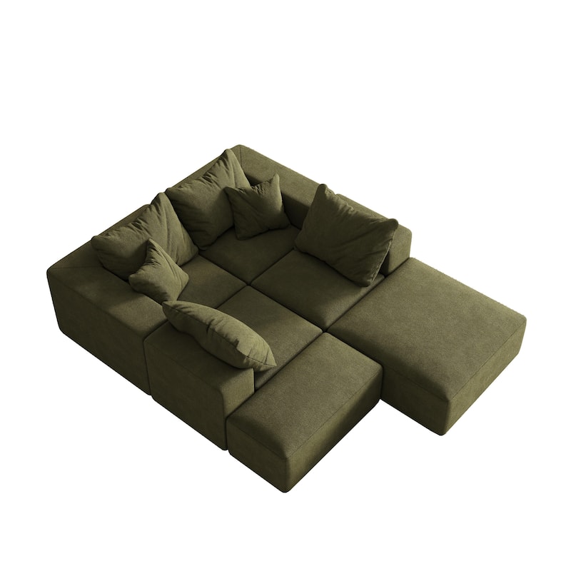 132" Chenille Modular L-Shaped Sectional Sofa with 6 Pillows
