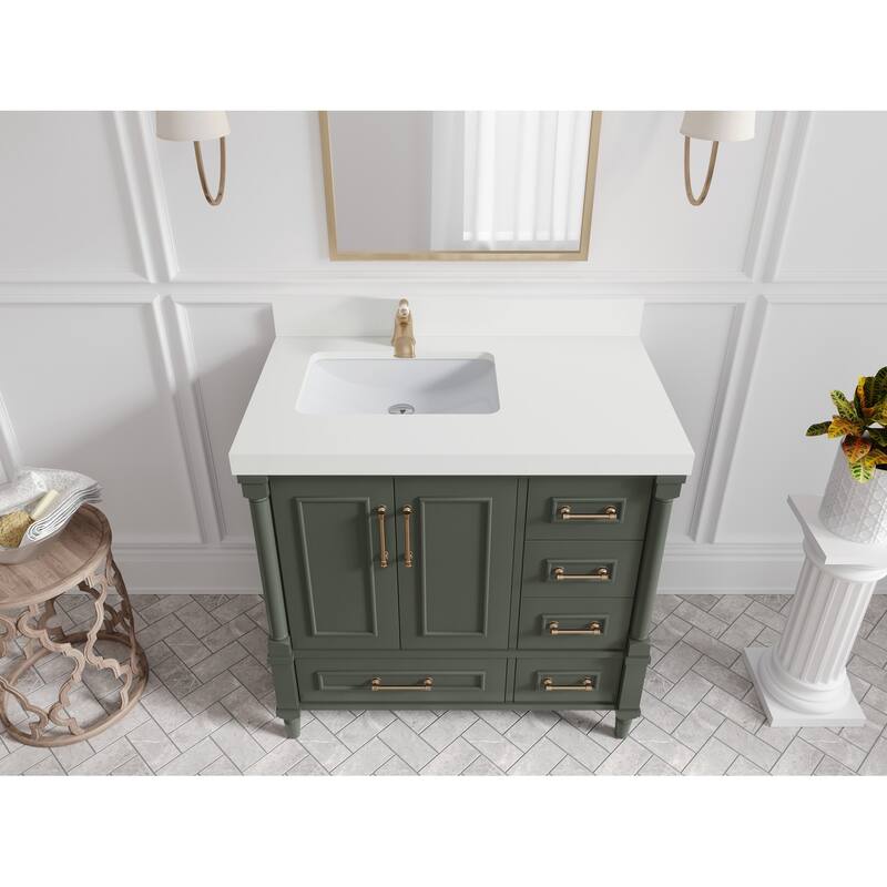 Willow Collections 36 in. W x 22 in. D Aberdeen Left Offset Sink Bathroom Vanity in Pewter Green with Countertop
