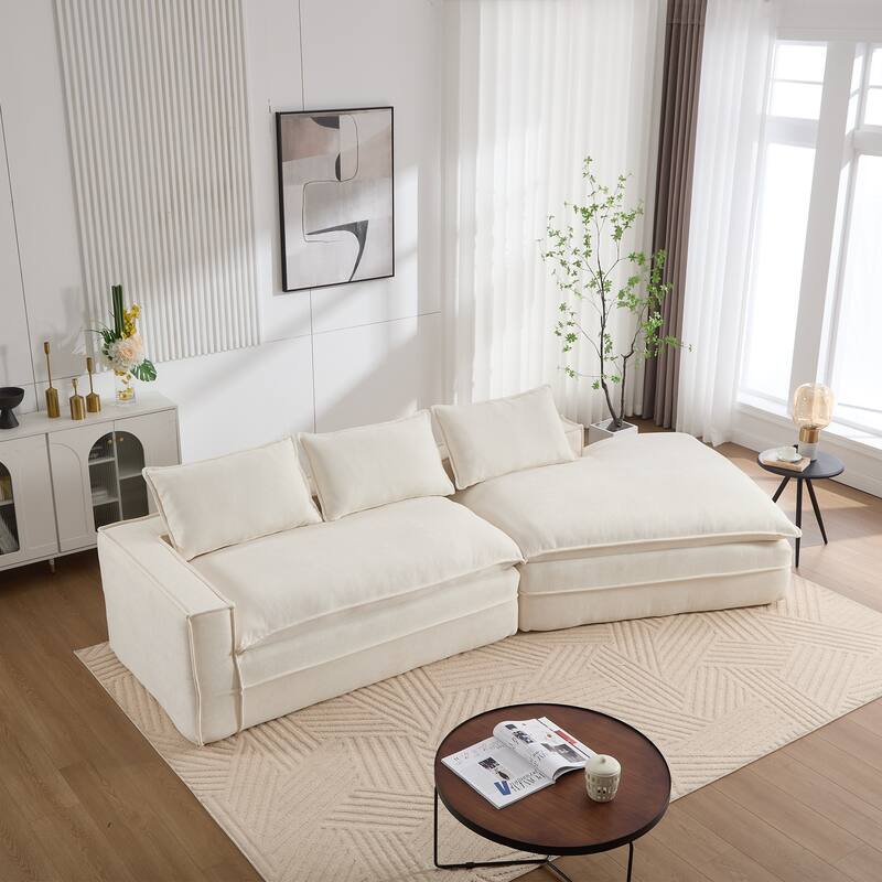 133 Inch Modular Sectional Sofa Polyester Fabric Right Facing Chaise for Living Room - Beige