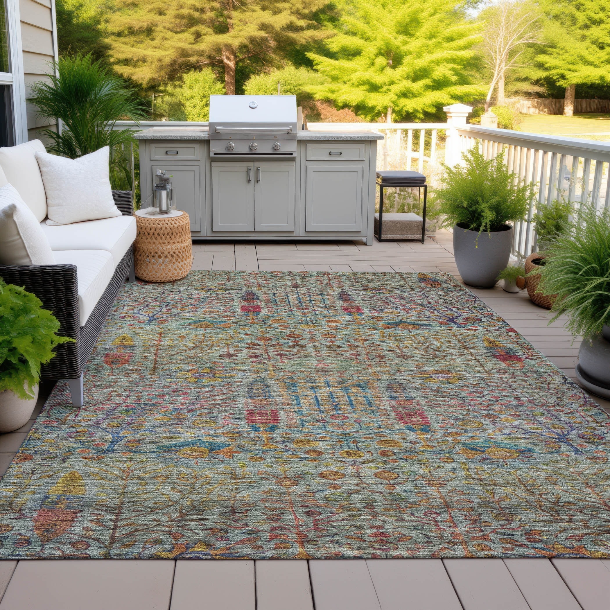 Machine Washable Indoor/Outdoor Traditional Americana Chantille Rug