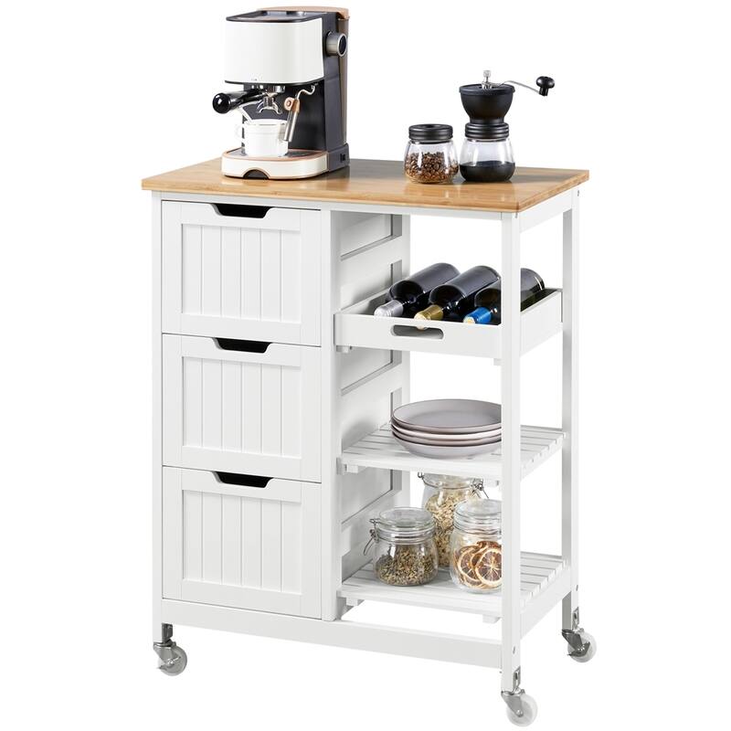 Yaheetech Rolling Kitchen Island with 3 Open Shelves and 3 Drawers