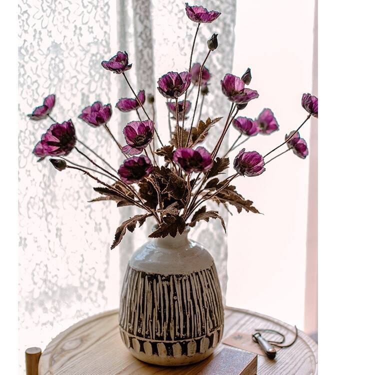 RusticReach Poppy Flower Stem in Purple 23" Tall - Purple - [B]-Three Stems
