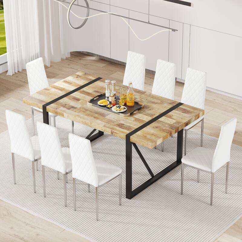 8-Piece Set Dining Chairs, Mid-Back Conference Chairs, 45D High-Density Resilient Sponge Cushion
