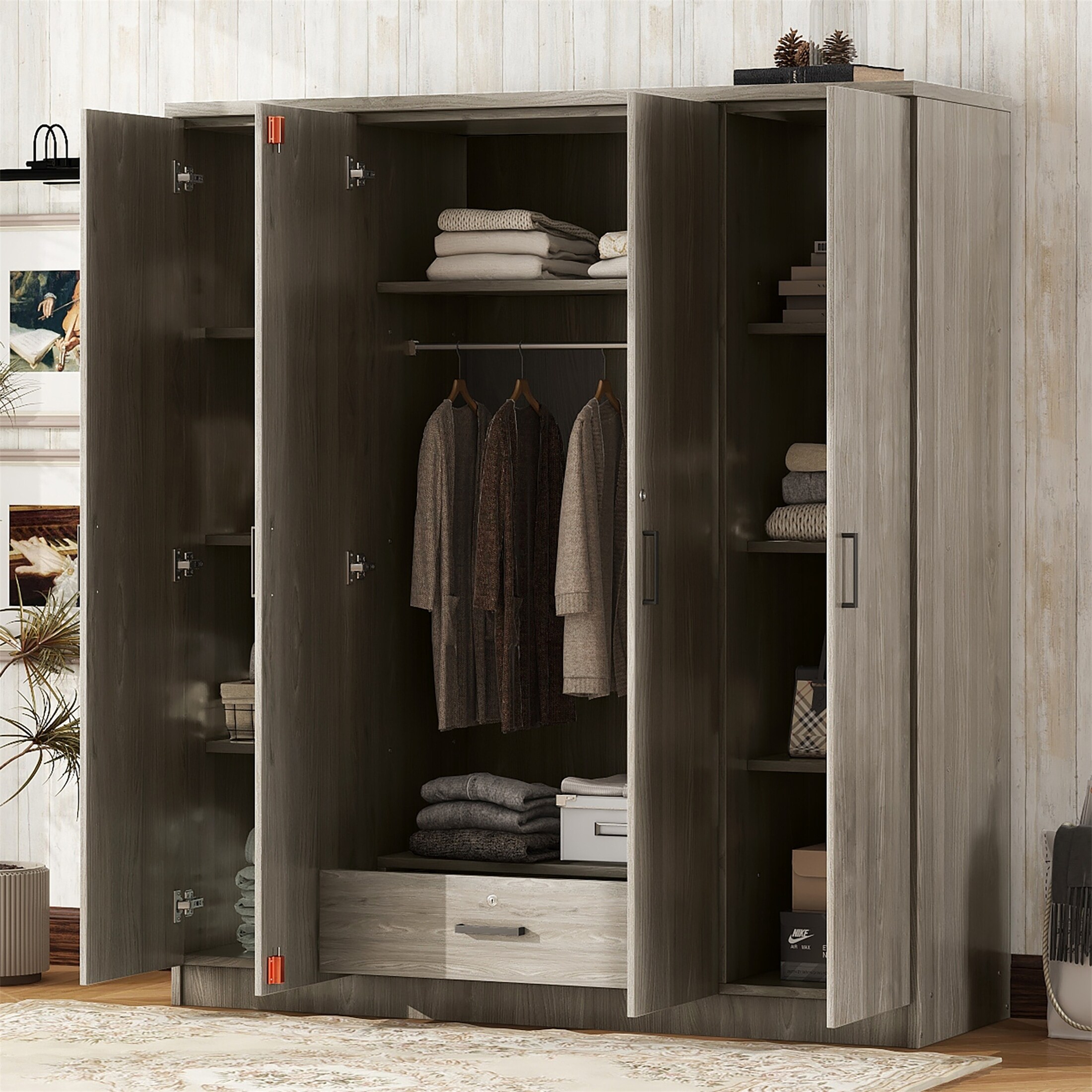 4-Door Wardrobe with 1 Drawer - Overstock - 40784921