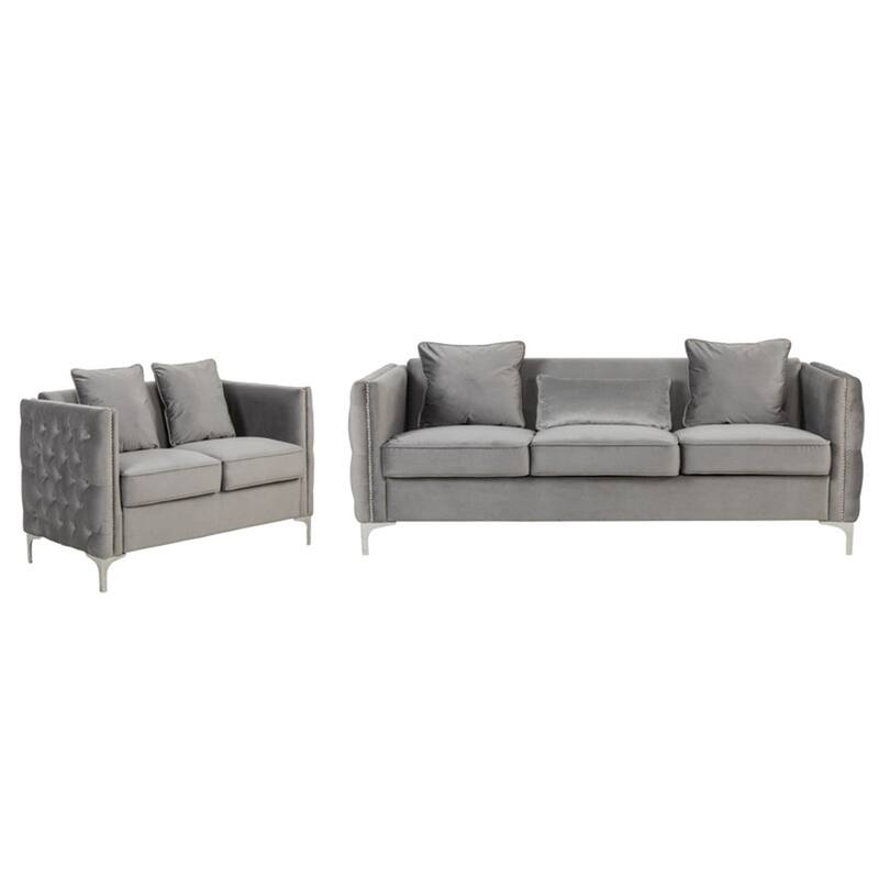 Velvet Living Room Set in Gray - 2 Piece