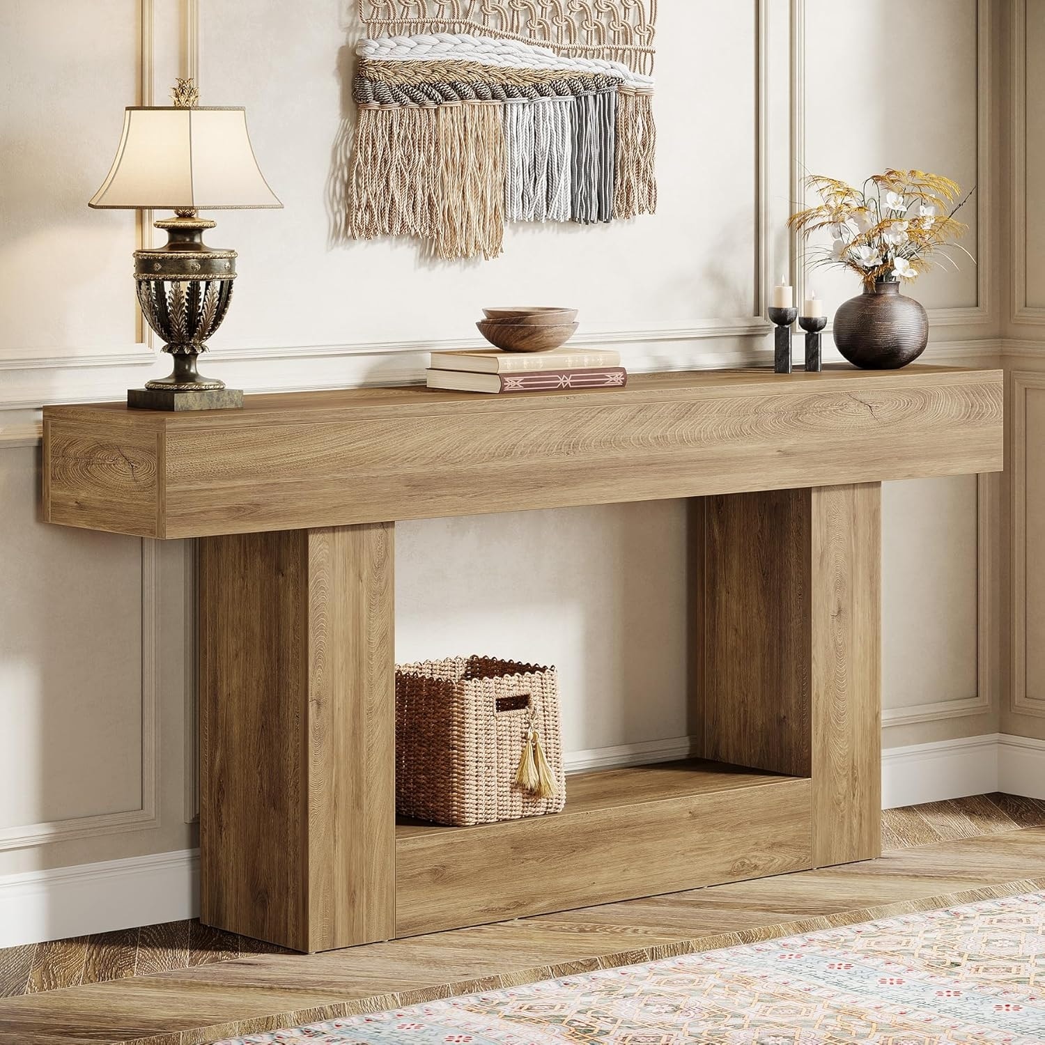 Farmhouse 2-Tier Entryway Table for Living Room, Hallway, Foyer