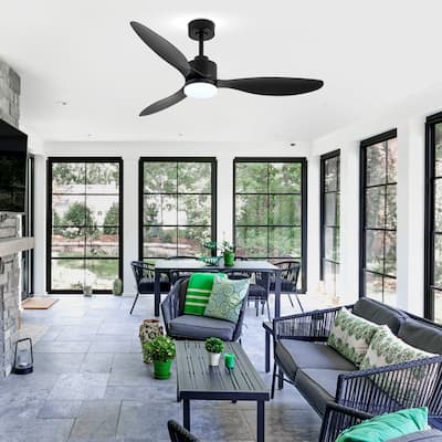 52 Inch Black LED Ceiling Fan with Lights and Remote(3-Blade)