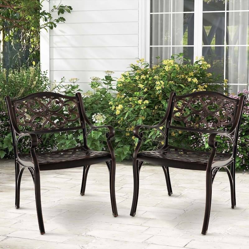 Costway 2/4 PCS Cast Aluminum Patio Chairs Set of 2 Outdoor Dining - See Details - Set of 2