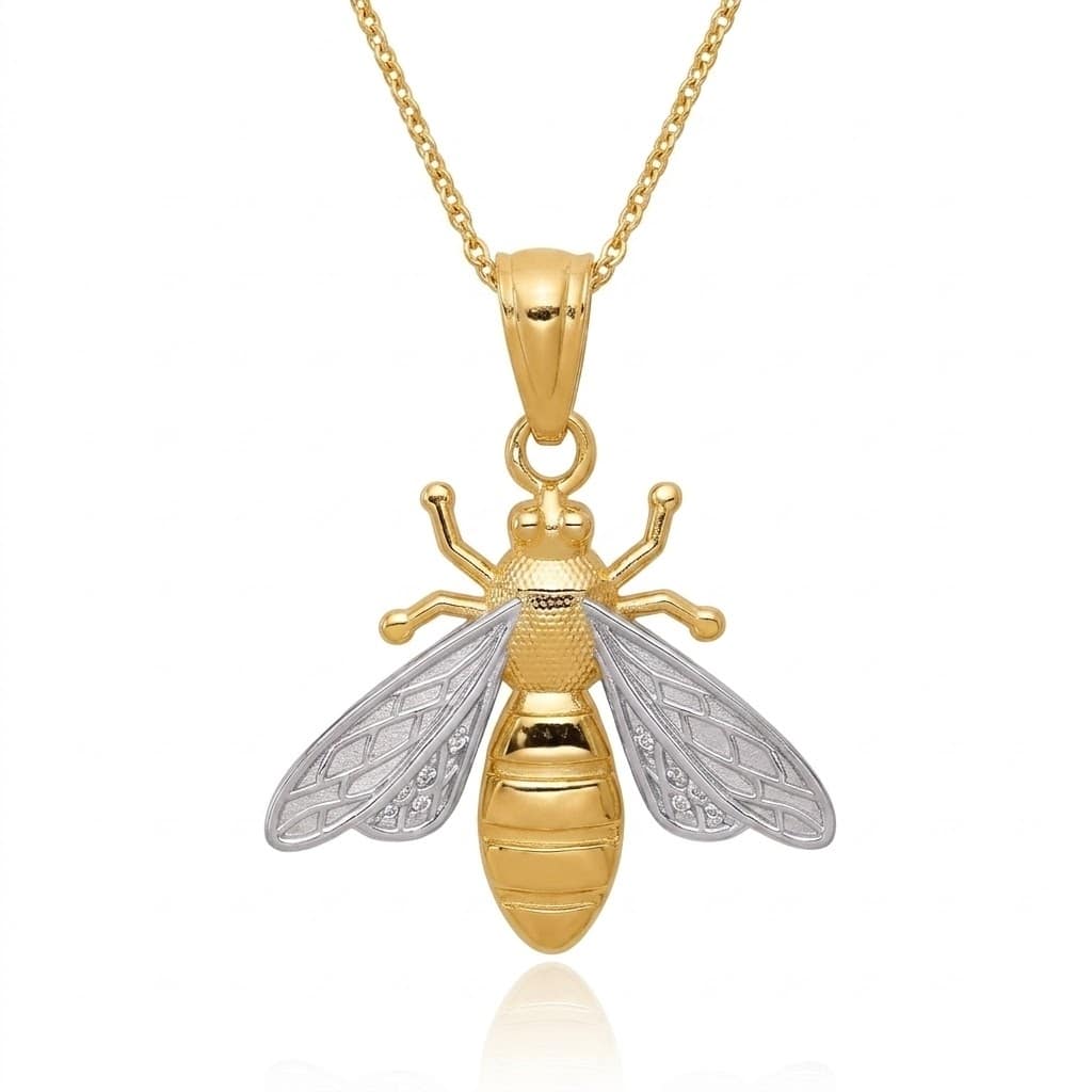 Curata 14k Yellow Gold 18" with Rhodium 20x15mm Bee Pendant Necklace