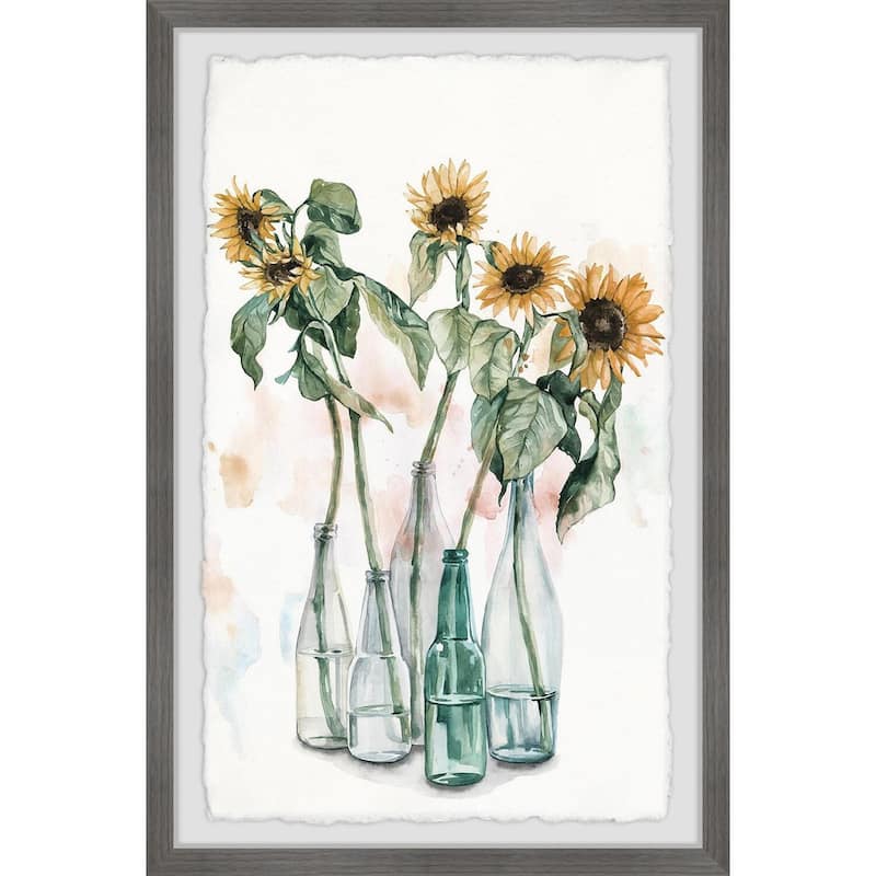 Sunflower and Wilted Leaves II Framed Wall Art, Floral Delight - A Blooming Accent for Your Living Space