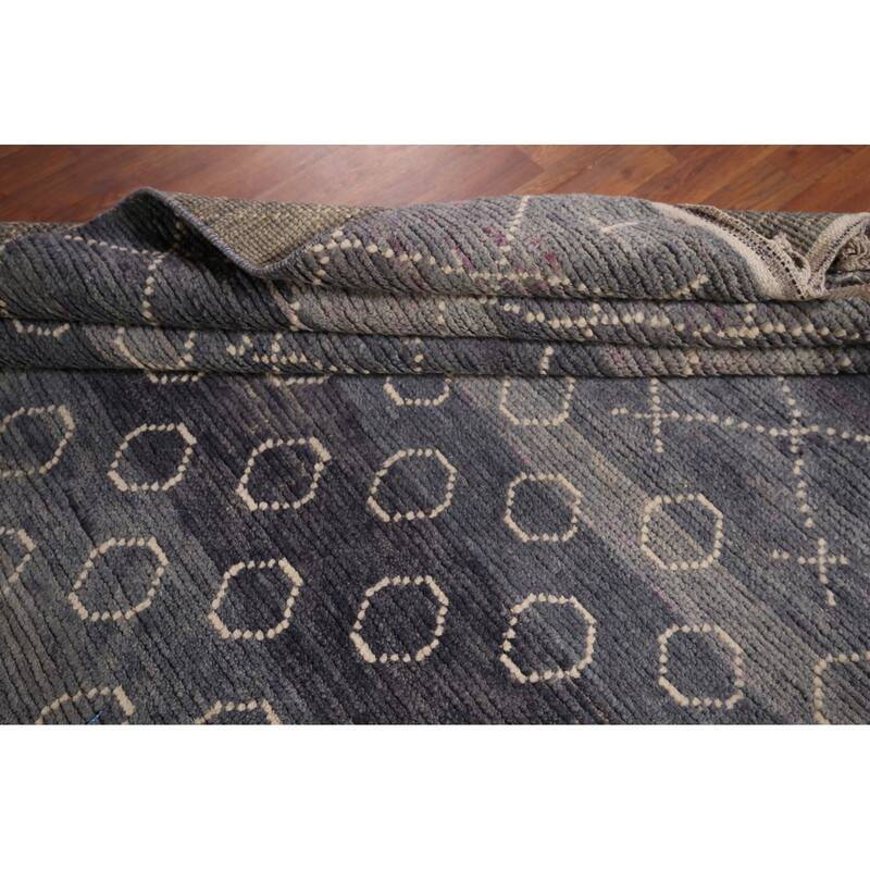 Grays & Blues Trellis Moroccan Oriental Rug Hand-Knotted Wool Carpet - 5'11"x 9'8"