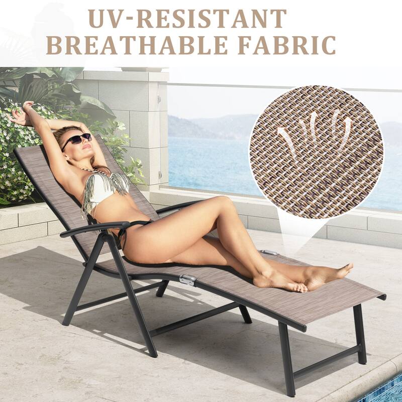 VredHom Outdoor Portable Folding Chaise Lounge Chair with Table (Set of 3) - 70" L x 20" W x 14" H