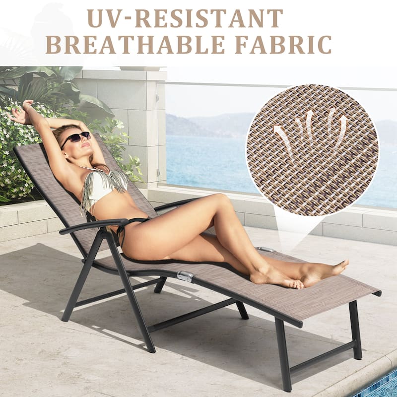 VredHom Outdoor Aluminum Portable Folding Chaise Lounge Chair - 70" L x 20" W x 14" H