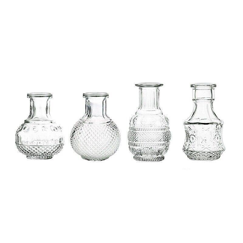Set of 4 Clear Glass Flower Vases - Clear