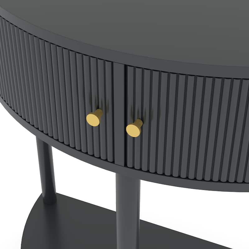 Artisan-Crafted Demi-Lune Console Table,Unique Half Moon Design End Table with 2 Drawers and Shelf