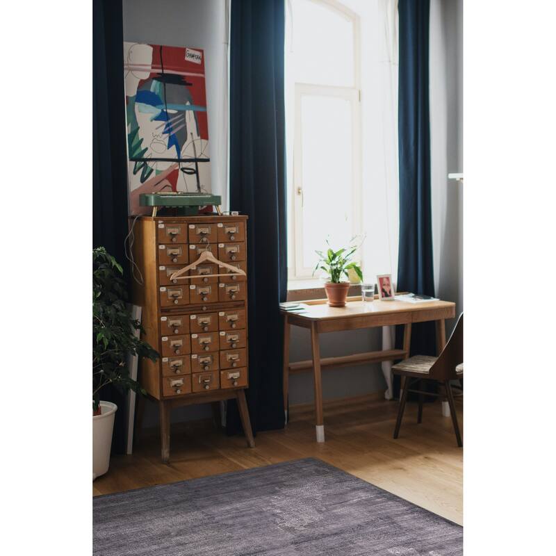 ECARPETGALLERY Hand Loomed Loreto Grey Viscose, Wool Rug - 5'3 x 7'4