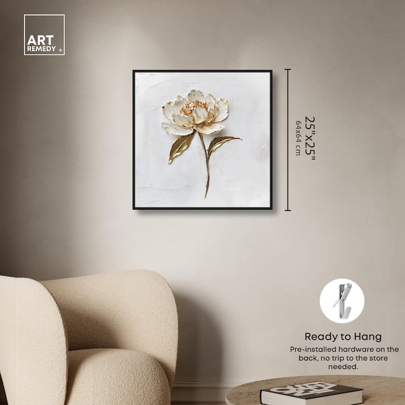 Simple Golden Peonie Canvas by Art Remedy