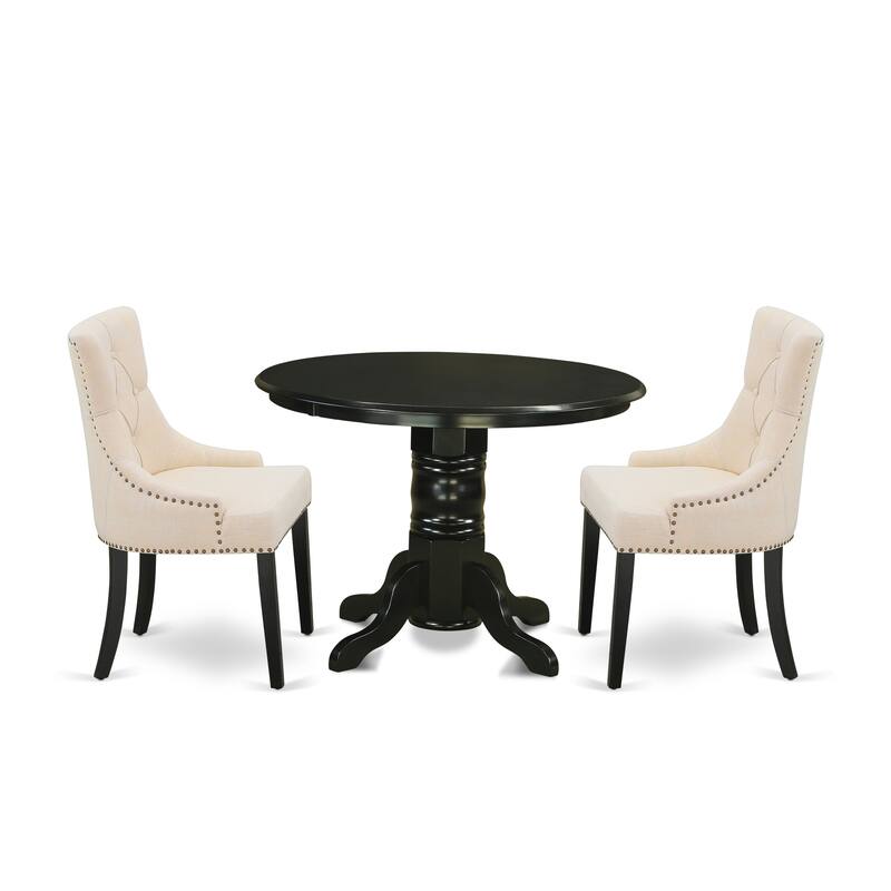 East West Furniture Kitchen Table Set Consist of a Dining Room Table and Linen Fabric Chairs,(Finish & Pieces Options)