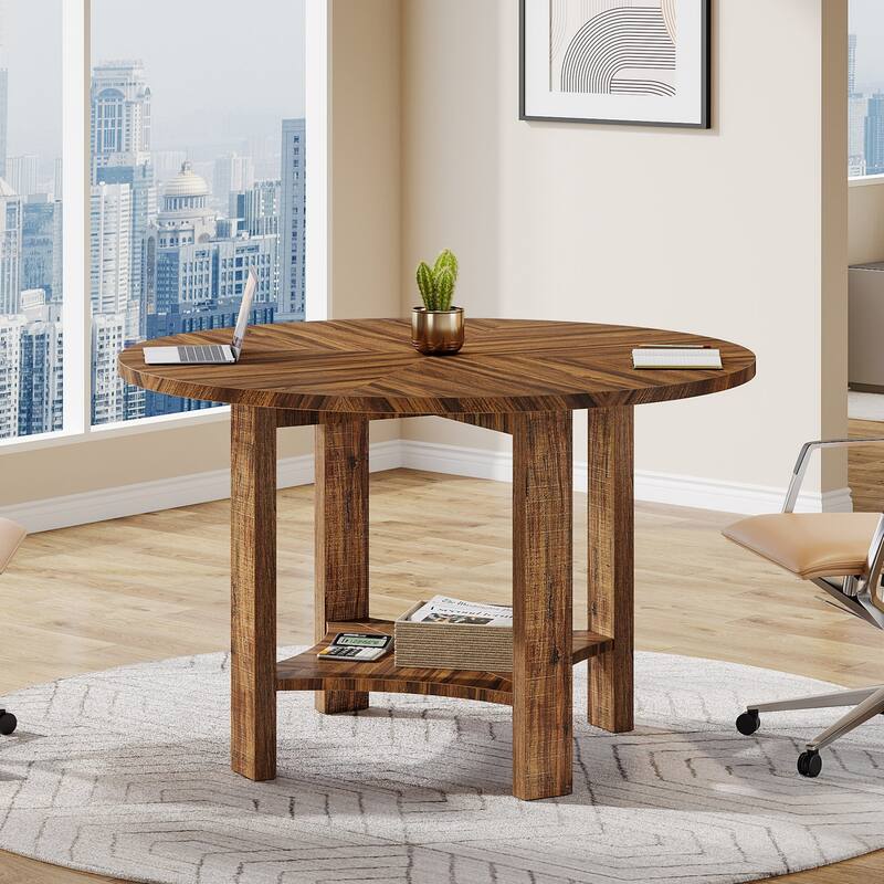 47-Inch Round Conference Table for 4-6 People with Storage Shelf - 47.24" L x 47.24" W x 29.53" H