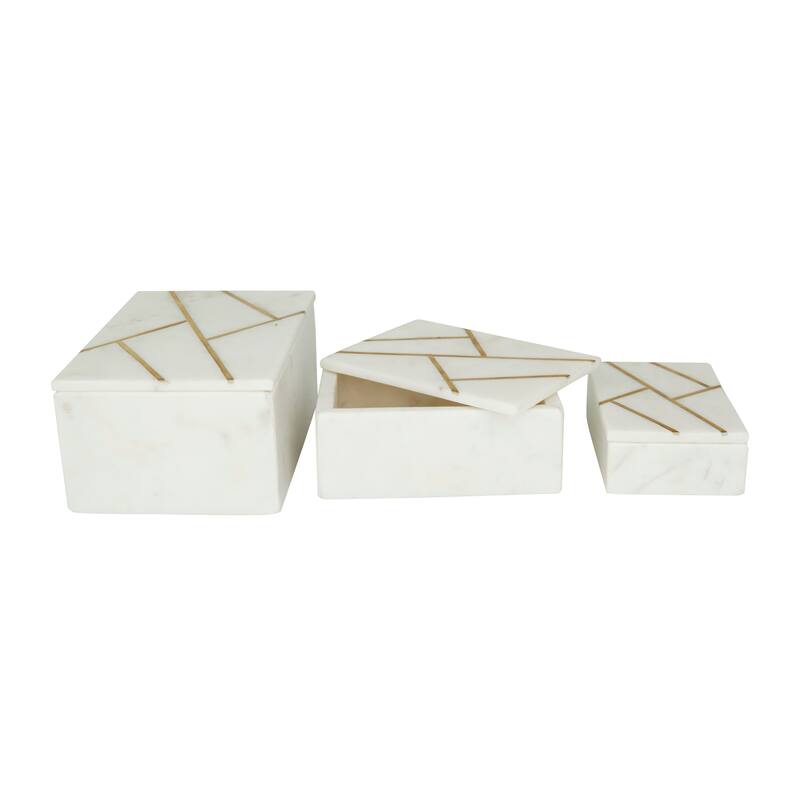 Black, White or Green Marble Box with Gold Linear Lines (Set of 3) - S/3 9", 7", 6"W