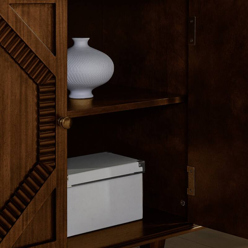 33.6"Wooden Sideboard Buffet Cabinet With Storage, Symmetrical Geometric Accent Display Cabinets, Media Console Credenza