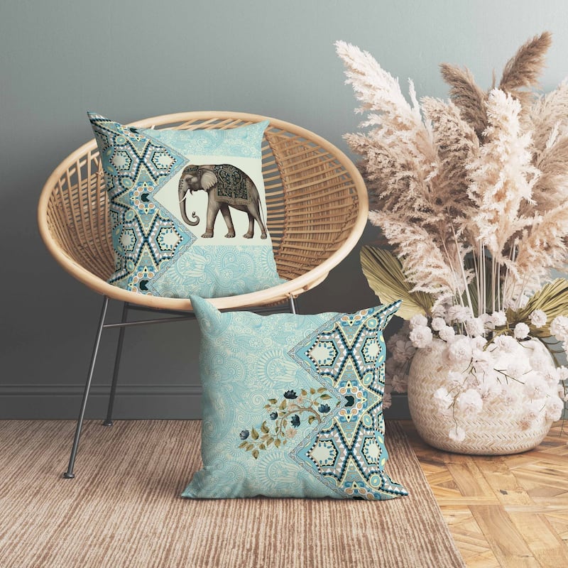 Floraphant Indoor/Outdoor Reversible Throw Pillow Cyan and Yellow