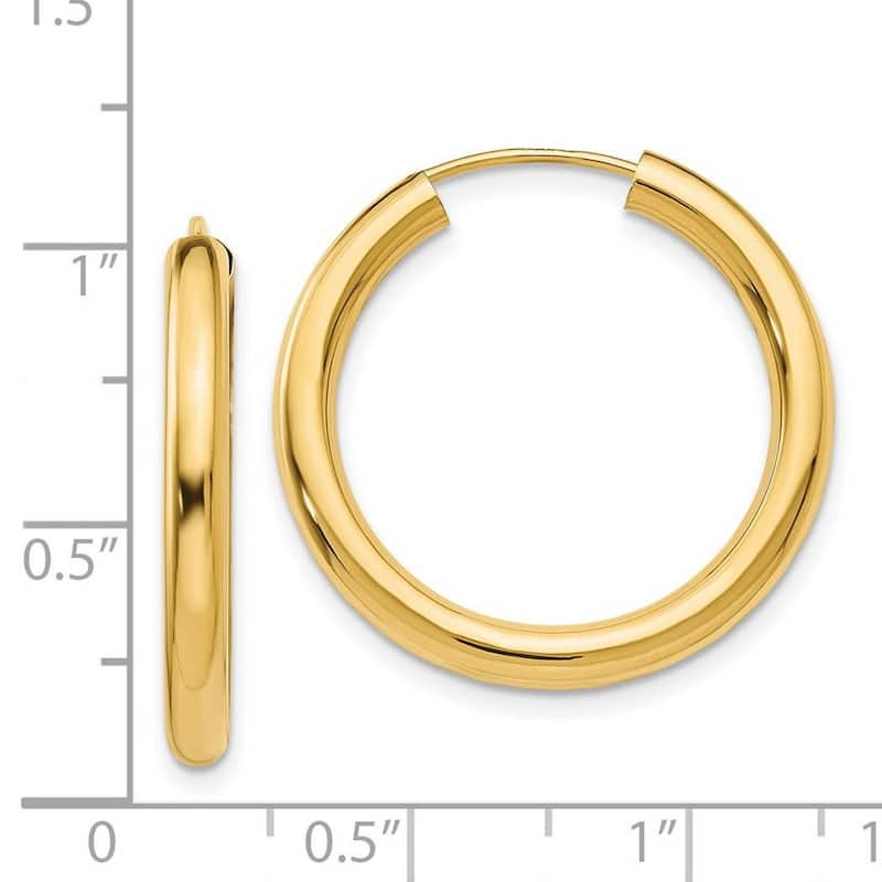 Curata 14k Yellow Gold 25x3mm Polished Endless Tube Hoop Earrings