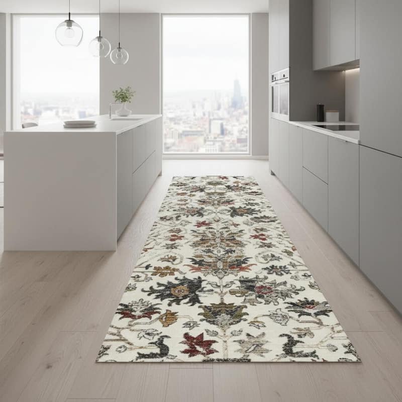 HomeRoots Floral Medallion Modern Runner Area Rug - 2' X 8' - 2' X 8'