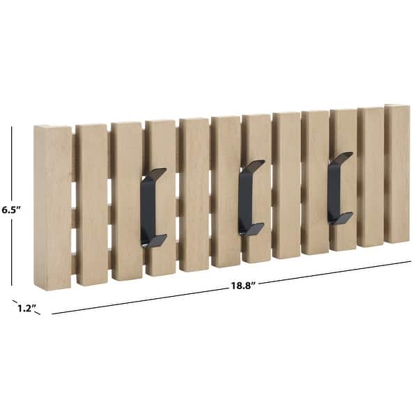 dimension image slide 1 of 12, SAFAVIEH Cato 3-Hook Wall Mounted Coat Rack - 19" W x 1" D x 7" H