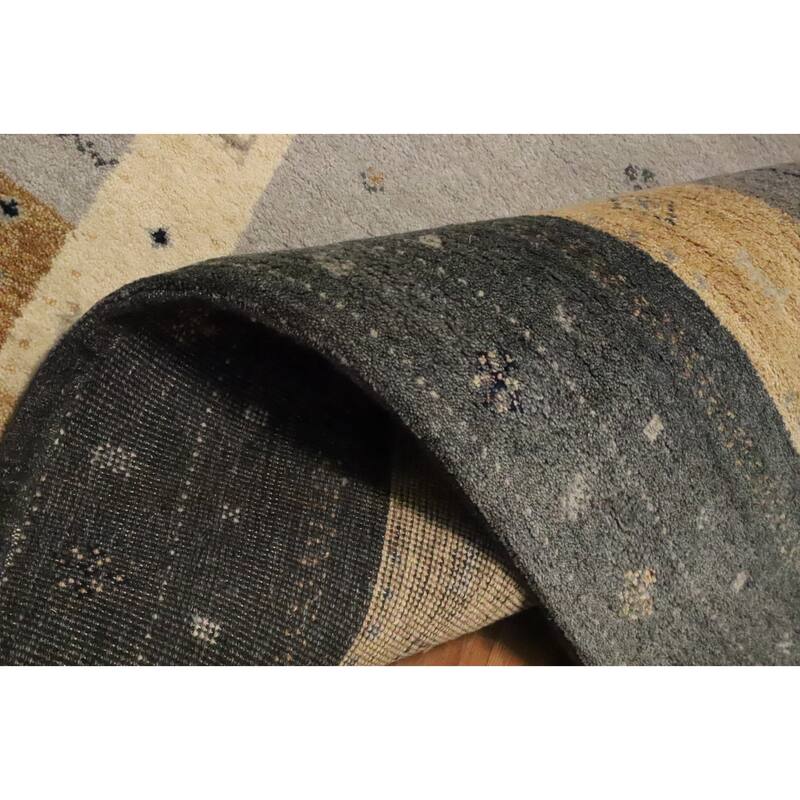 Hand Knotted Oriental 100% Wool Carpet Modern Geometric Greys & Charcoal Gabbeh Area Rug - 7' 9'' X 5' 6''