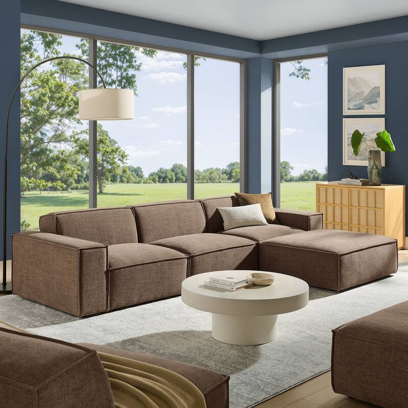 Restore 4-Piece Performance Fabric Upholstered Modular Sofa Set with Ottoman - Mocha