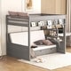 preview thumbnail 2 of 13, Gray Full Futon Bunk Beds with Staircase and Bedside Table Can be Swapped Left Right, Lower Bed Convertible Daybed with Drawers