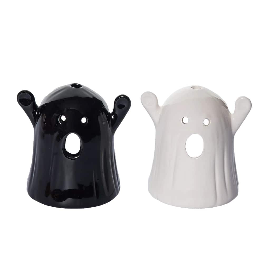 Transpac Ceramic Ghost Tea Light Holder Set of 2 Halloween Home Decorations