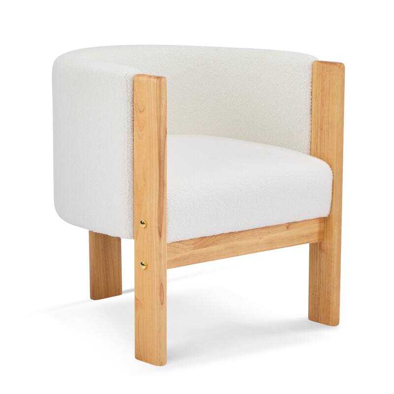 Upholstered Dining Chairs Set of 4, Natural Rubber Wood Frame and White Boucle Fabric, Modern Armchairs, 225lbs Capacity