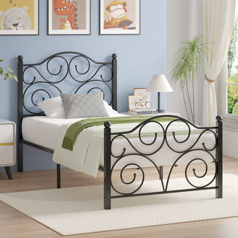 Victorian Style Metal Bed Frames with Headboard,No Box Spring Needed