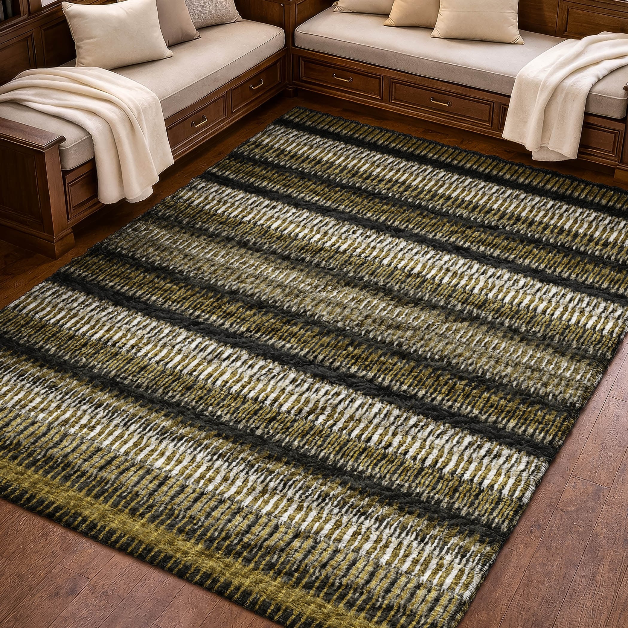Premium Washable Super Soft Stripe Peever Dream Shag Rug