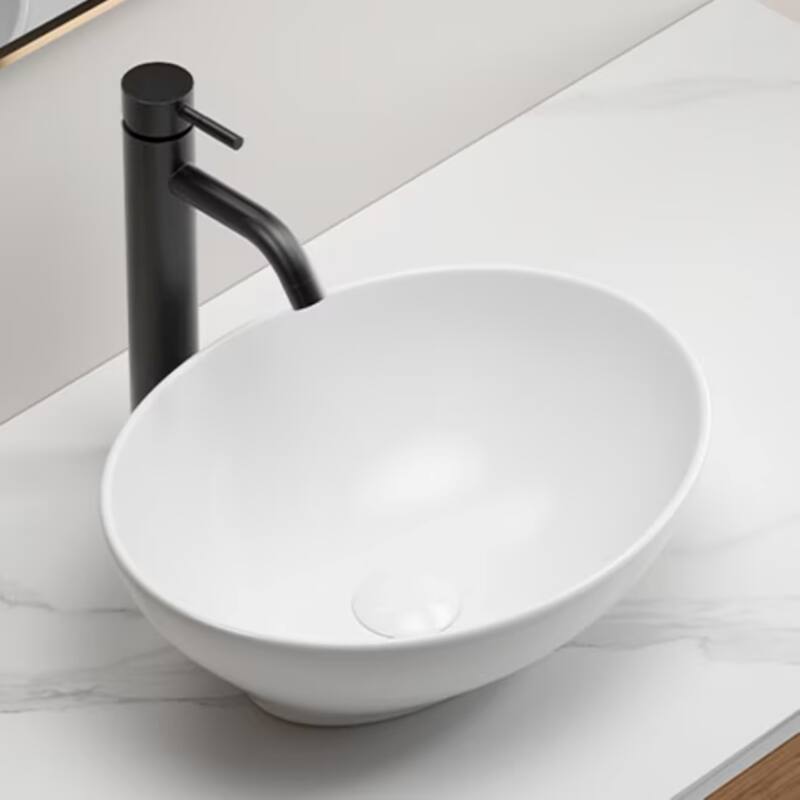 GDFStudio - Rosdale Modern Ceramic Vessel Sink with Above-Counter Design - White - Oval