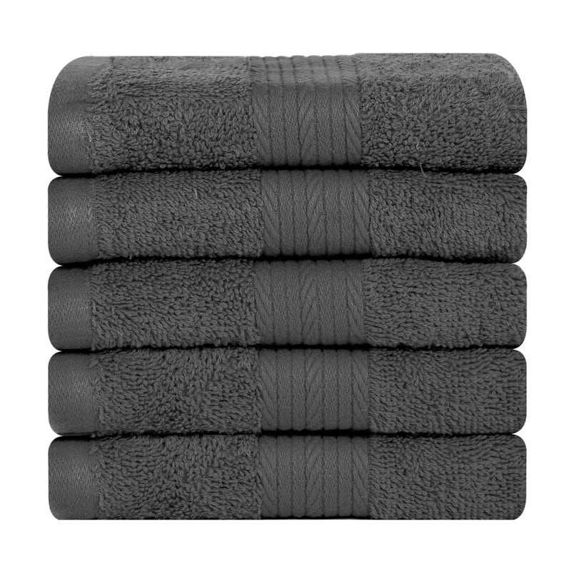 Pure Cotton 600 GSM Absorbent Washcloths 12x12 Inch by Ample Decor - 5 Pcs - Grey
