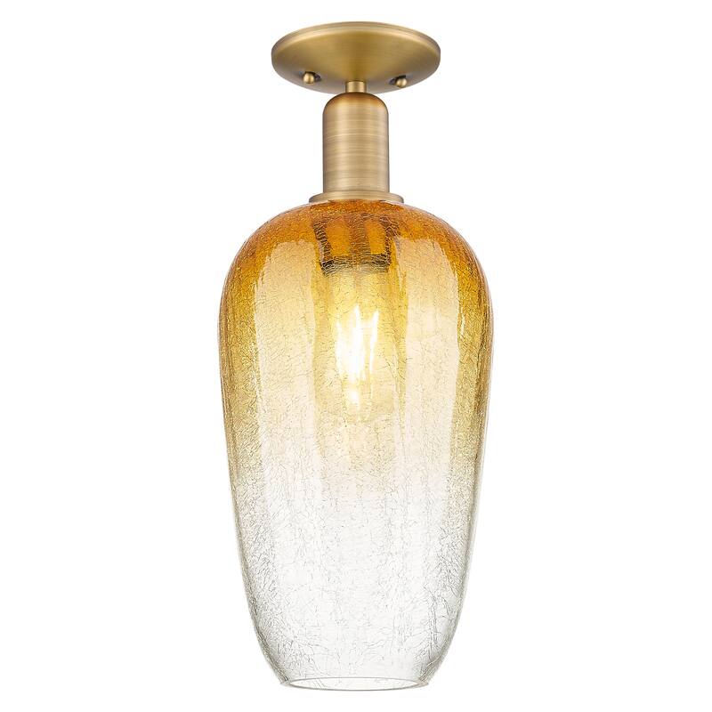 Innovations Lighting Downtown Urban - Brookhaven Flute - 1 Light 7" Semi-Flush Mount Light - Brushed Brass/Amber Shade