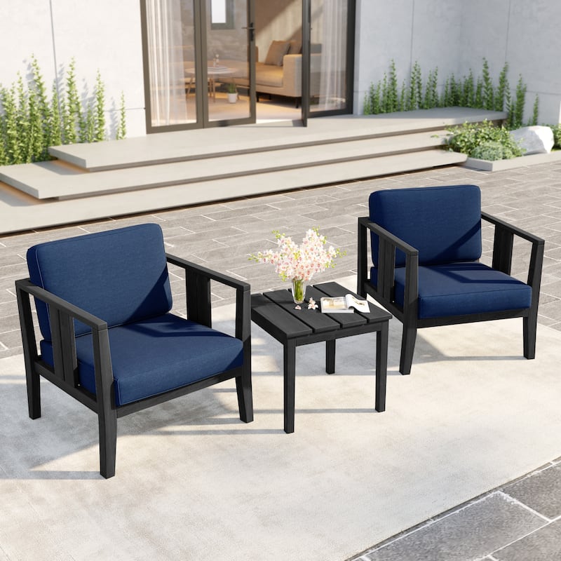 Uixe 3-piece Teak Solid Wood Outdoor Arm Chairs with Side Table Set