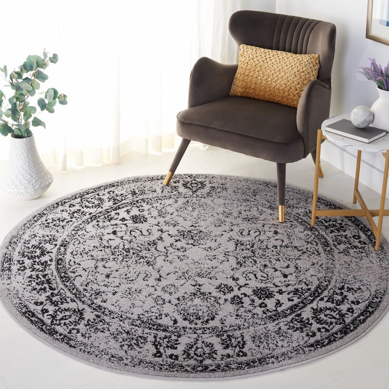 SAFAVIEH Adirondack Riin Rustic Shabby Chic Distressed Rug. - 8' Round - Grey/Black