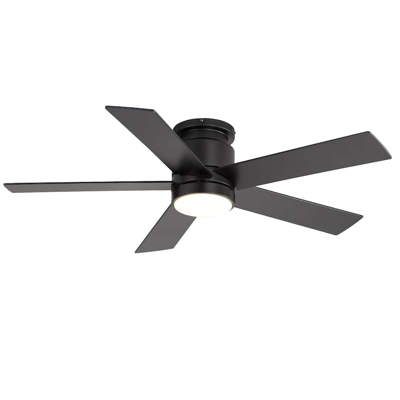42"/52" Modern Black Flush Mount Ceiling Fan with LED Light and Remote